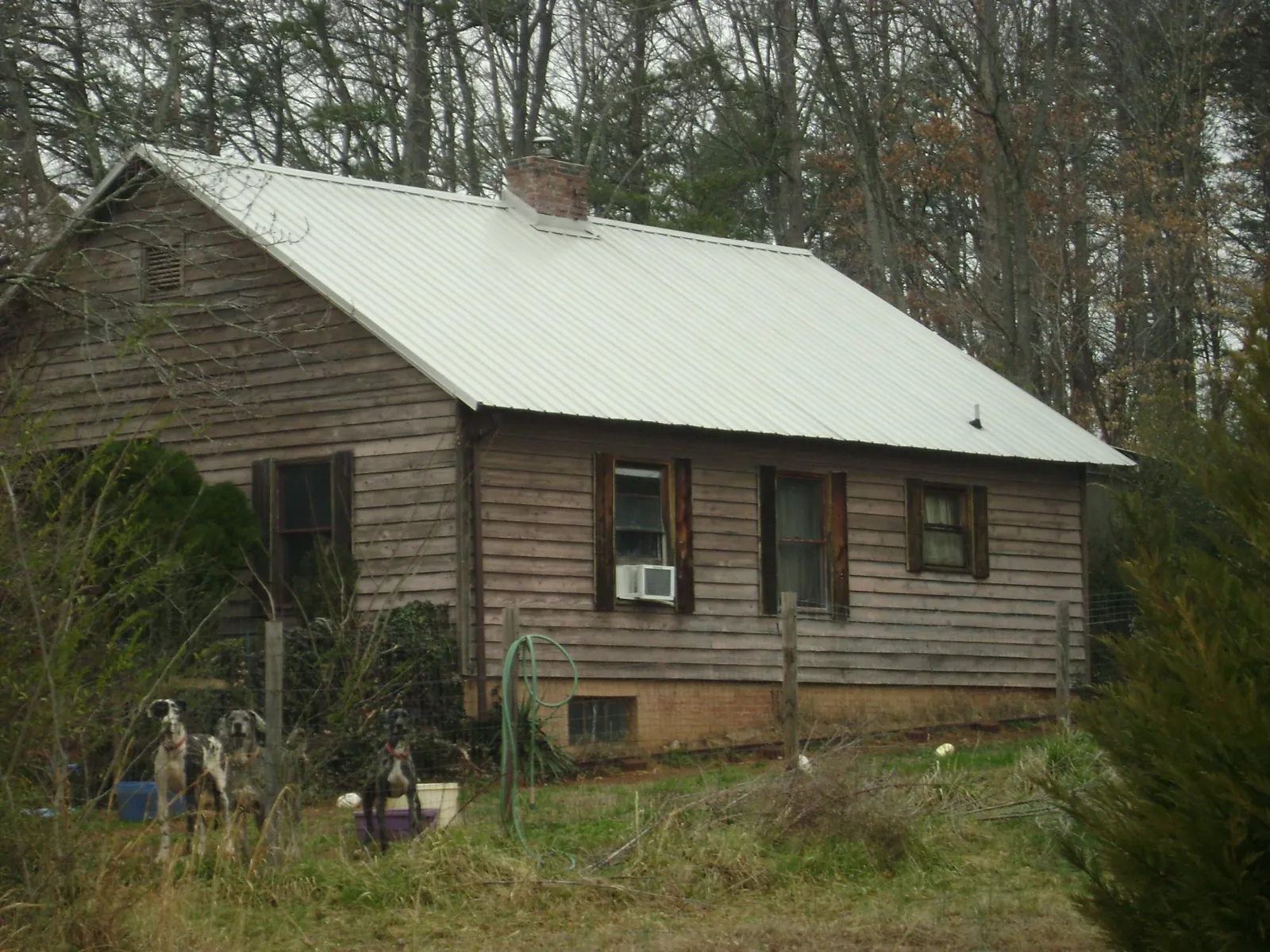 White metal roof on an old wood sided farmhouse, from a Metal Roof Installation job in Byfield